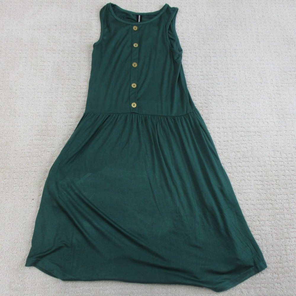 Easy Dwell Dress Womens Small Green Wooden Flower Buttons Short Sleeve